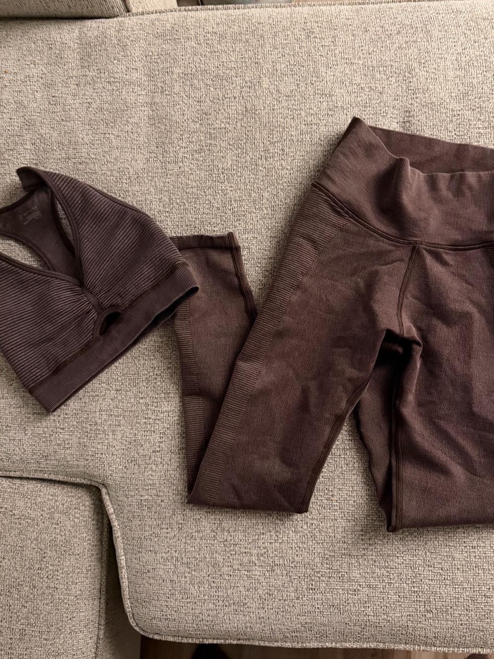 aerie Ribbed High-Waist Leggings & Sports Bra Set in Dark Brown